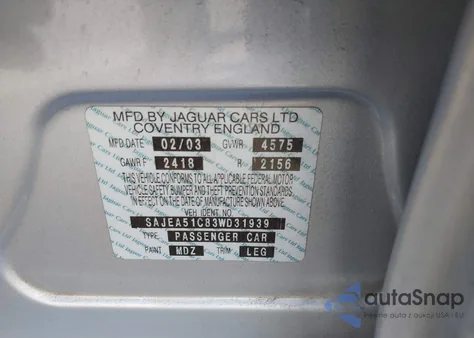 2003 Jaguar X-Type 3.0 из США, поврежденный, VIN SAJEA51C83WD31939